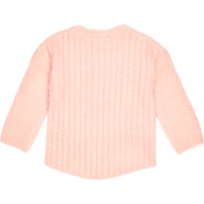Mini girls pink fluffy knit jumper
